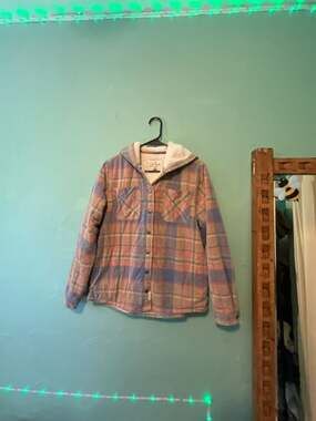 Soho Threads Women's Plaid Corduroy Sherpa Lined Hooded Shirt Jacket Size M
